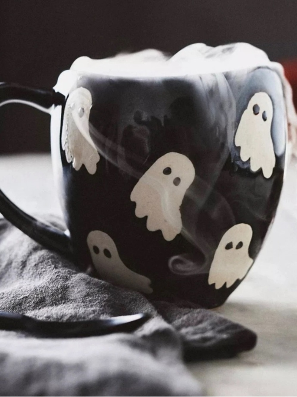 Anthropologie Vida Stoneware Black Ceramic Ghost Mug Accents